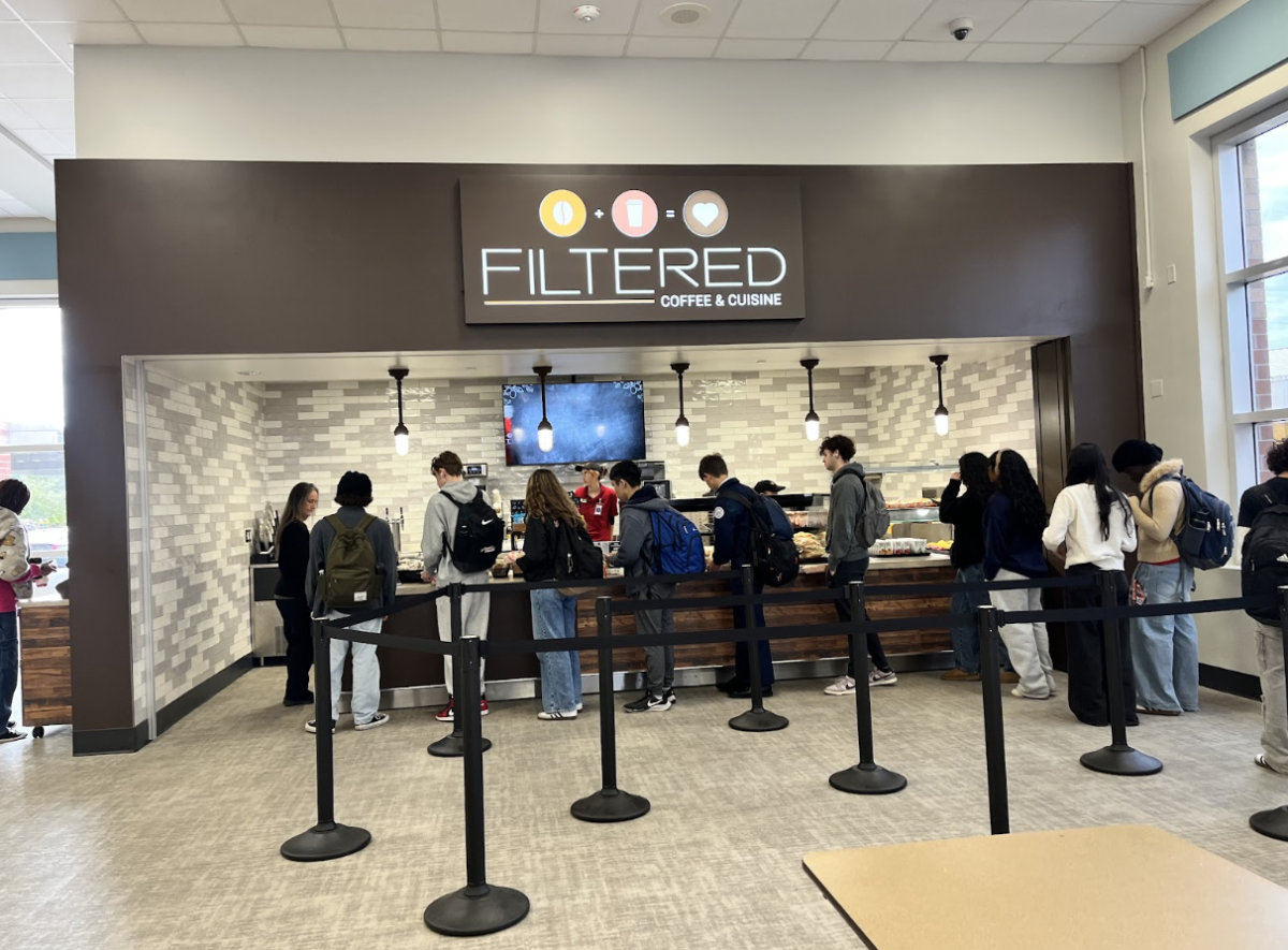 Students lined up for the Filtered coffee and cuisine shop at Seminole High School.